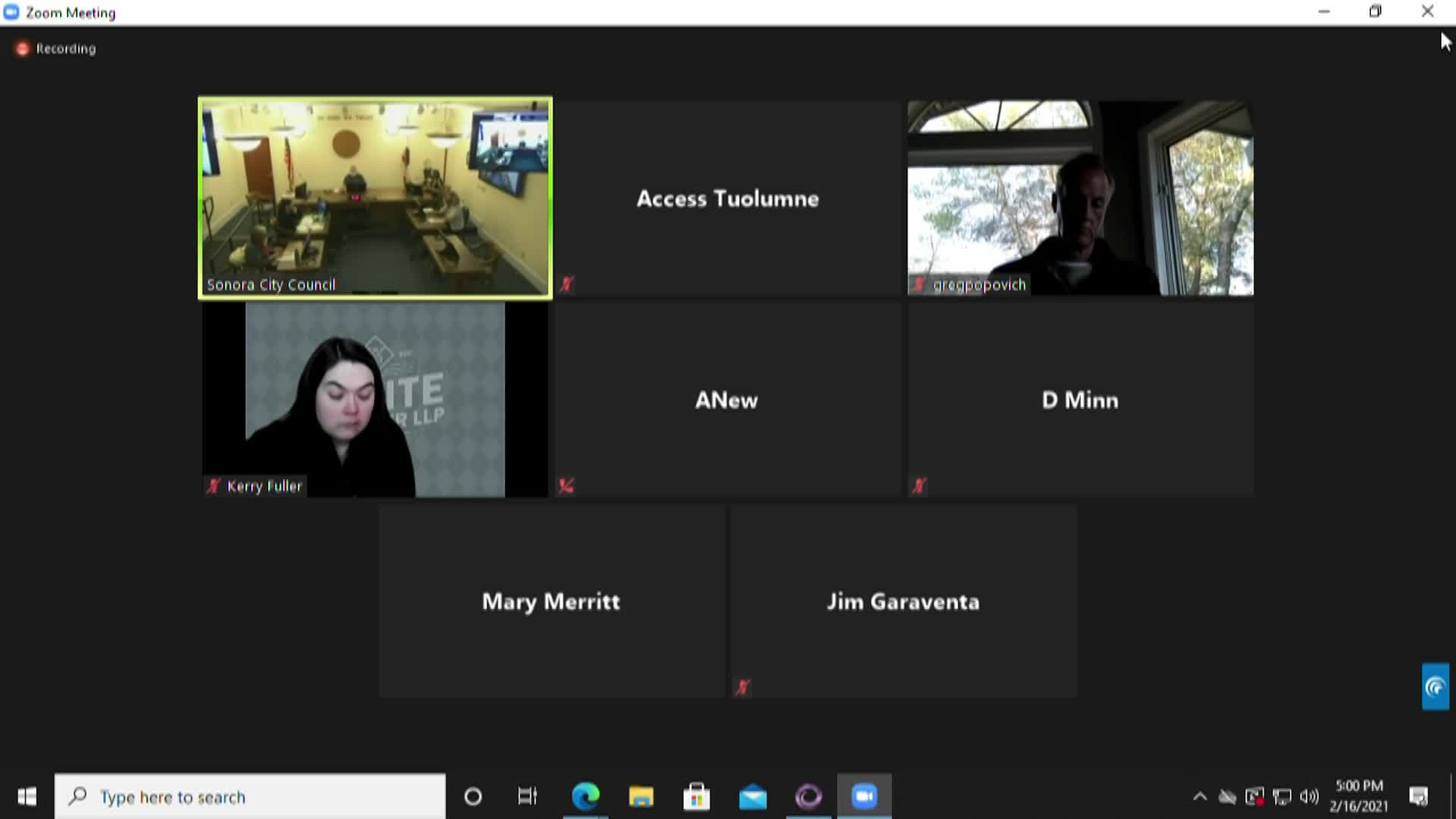 Sonora City Council - February 16, 2021